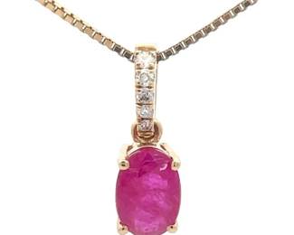 0.68 Carat Oval Natural Ruby & Natural Diamond Pendant in 14k Yellow Gold