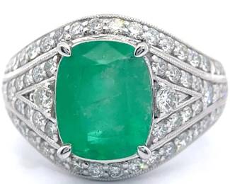 GIA Certified 2.99 Carat Natural Colombian Emerald & 0.98 Carat Natural Diamond Ring in Platinum