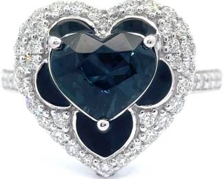 Oscar Friedman 2.09 Carat Natural Unheated Blue Spinel & 0.64 Carat Natural Diamond Platinum Ring w/ GIA Report