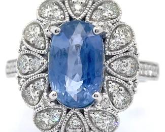 GIA Certified 3.52 Carat Unheated Sri Lanka Natural Blue Sapphire & 0.91 Carat Natural Diamond Ring in Platinum