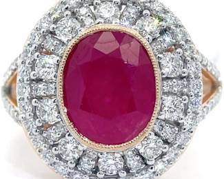 GIA Certified 3.43 Carat Natural Burmese Ruby & 1.04 Carat Natural Diamond Ring in Platinum