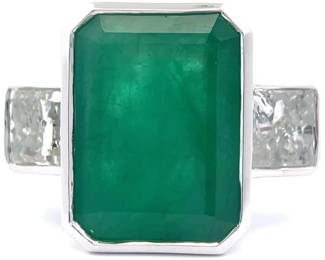Oscar Friedman GIA Certified 10.12 Carat Natural Emerald & 3.03 Carat Natural Diamond Ring in 18K White Gold