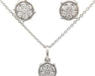 0.63 Carat Diamond Bezel Cluster Stud & Pendant Necklace 2-Piece Set
