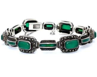Native American 925 Sterling Silver Green Stone Bracelet