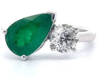 2.05 Carat GIA Certified Brazilian Emerald & 0.90 Carat Diamond Platinum Ring