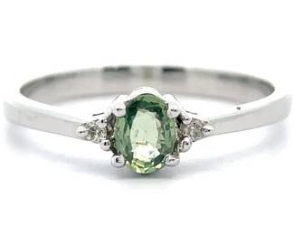 Natural Prasiolite & Natural Diamond Three-Stone Ring