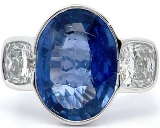 7.45 Carat Natural Blue Sapphire & 1.84 Carat Natural Diamond Platinum Ring w/ 3 GIA Reports