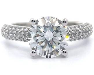 NEW! 3 Carat Diamond Round Pavé Tulip Gallery Ring in 14k White Gold w/ IGI Report