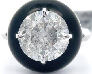 Oscar Friedman 4.95 Carat Natural Diamond & Black Enamel Ring in Platinum