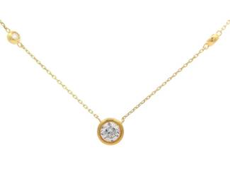 0.57 Carat Diamond Bezel Solitaire Pendant Necklace w/ Report