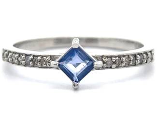 Square Iolite & Natural Diamond Slim Stacking Ring