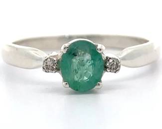 Natural Emerald & Natural Diamond Three-Stone Ring