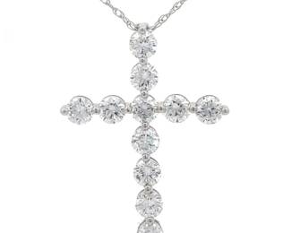 NEW! 1 Carat Diamond Cross Pendant Necklace in 14k White Gold