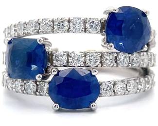3.62 Carat Natural Blue Sapphire & 1.49 Carat Diamond 14K White Gold Ring