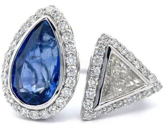 Oscar Friedman 4.98 Carat Natural Blue Sapphire & 1.44 Carat Natural Diamond Platinum Ring w/ GIA Report