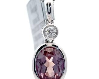 0.24 Carat Alexandrite & Natural Diamond Two-Stone Drop Pendant in 14k White Gold