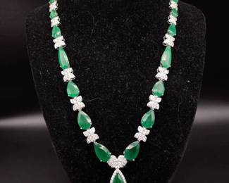 41.91 Carat Natural Emerald & Diamond Necklace in Platinum