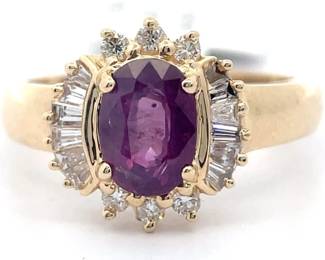 1.29 Carat Natural Unheated Kashmir Purplish Pink Sapphire & .32 Natural Diamond 14K Gold Ring w/ GIA Report