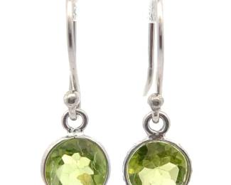 1.10 Carat Natural Peridot Round Bezel Drop Shepherd's Hook Earrings