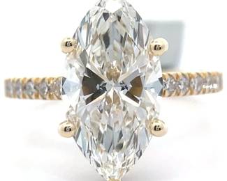 4.50 Carat Diamond Marquise Hidden Halo Pavé Ring in 14k Yellow Gold w/ Report