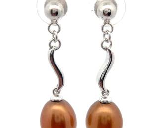 Baroque Cognac Freshwater Pearl Oceanic Drop Earrings