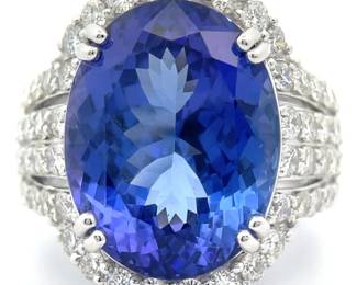 17.31 Carat GIA Certified Natural Tanzanite & 2.30 Carat Diamond Platinum Ring