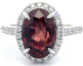 GIA Certified 3.87 Carat Natural Unheated Reddish Orange Sapphire & Diamond Ring in Platinum