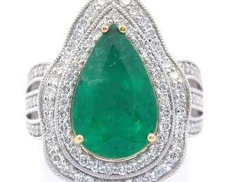 4.41 Carat GIA Certified Natural Emerald & Diamond Ring in Platinum & 18K Gold