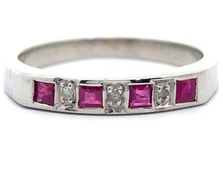 Square Natural Ruby & Natural Diamond Semi-Eternity Ring