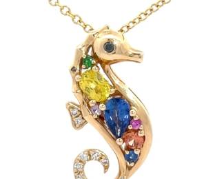 NEW! EFFY Precious Gemstone & Natural Diamond Seahorse Pendant Necklace in 14k Yellow Gold