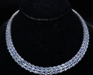 65.96 Carat Natural Blue Sapphire & 2.46 Carat Diamond Necklace in 14K White Gold
