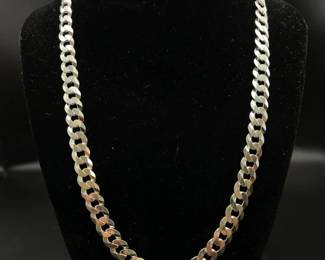 NEW! Sterling Silver 7.80mm Beveled Curb Link Chain 22" Necklace, Heavyweight 34.20 Grams!