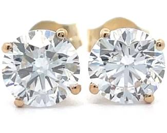 Classic 1.50 Carat Round Diamond Solitaire Stud Earrings in 14k Yellow Gold
