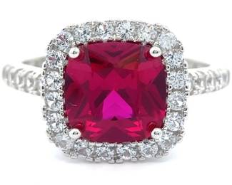 NEW! Large Cushion Cut Ruby Halo Ring
