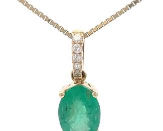 0.65 Carat Natural Emerald & Natural Diamond Pendant in 14k Yellow Gold