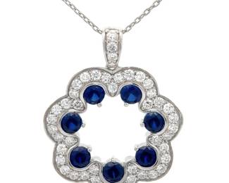 1.35 Carat Diamond & Sapphire Lace Wreath Pendant Necklace