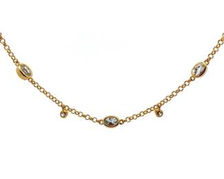 3.50 Carat Natural Aquamarine Bezel Station Necklace