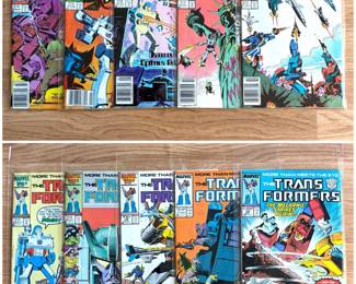 a lot of vintage The Transformers comic books published by Marvel Comics during the 1980s. 