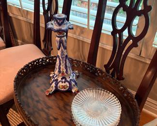 Candle holder - Portugal and glass plates with wood tray with cut-outs