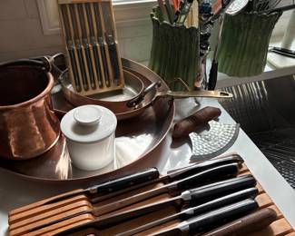 Copper pans, knives, utencils