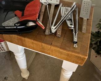 Butcher block table and grill accessories