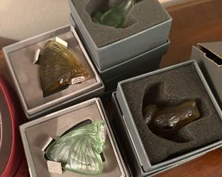 Lalique butterflies and frogs - in boxes