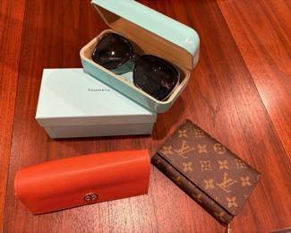 Tiffany sunglasses with case and box, Tory Burch glasses case and wallet