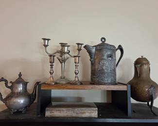 Turn of the century silver pots and candlesticks 