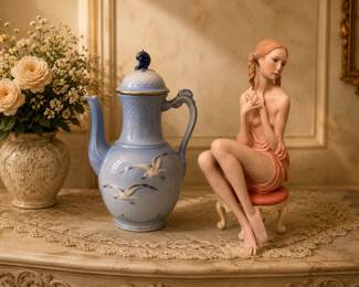 BG Seagull teapot Ispanky seated girl statue