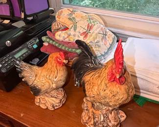 Vintage Homco Ceramic Rooster and Hen Figurines