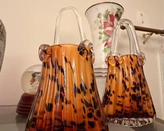 Vintage Murano-Style Tortoiseshell Glass Handbag Vases