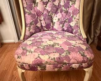 Vintage French Louis XVI Style Fauteuil Chair with Floral Upholstery