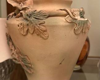 Vintage Art Pottery Floral Vase with Grapes and Leaves