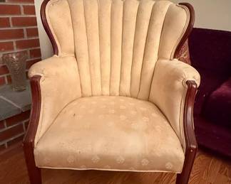 Vintage Channel Back Accent Chair with Damask Upholstery